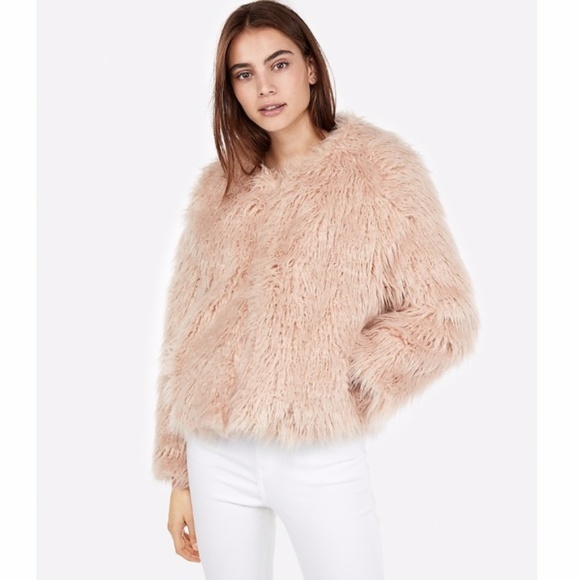 EXPRESS Cream Faux Fur Shag Coat - Picture 3 of 4